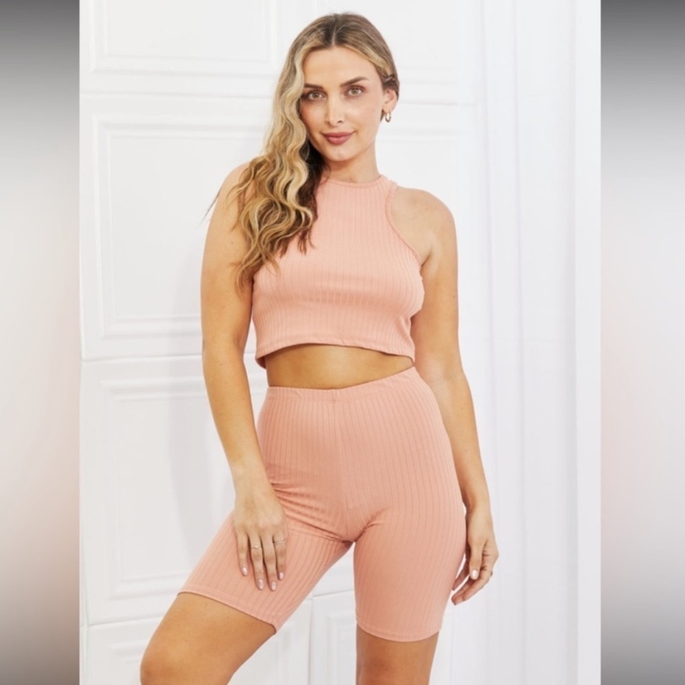 Capella Ribbed Peach Tank Short Set Size S